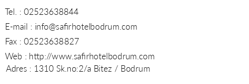 Safir Hotel Bitez telefon numaralar, faks, e-mail, posta adresi ve iletiim bilgileri